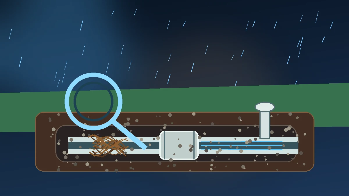 Clean perforated drain pipe, gravel, and water-flow detail for a French drain repair guide.